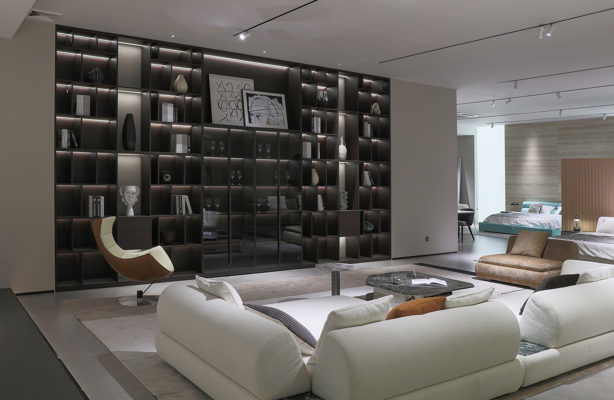 CXCASA Foshan showroom wall system and living furniture area