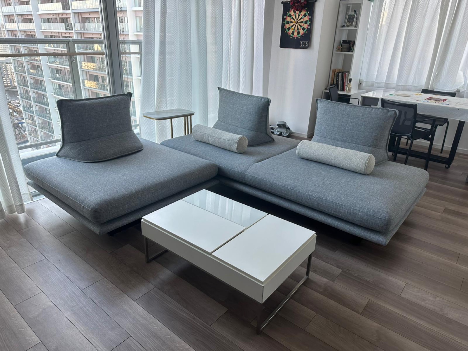 CXCASA Foshan factory-direct apartment living room project with grey sofa and city view